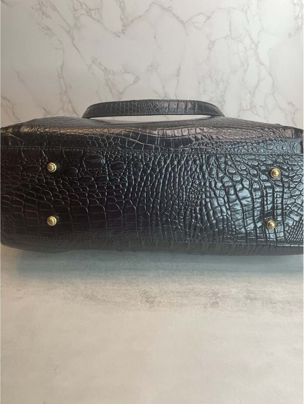 BRAHMIN Black Croc Embossed Melbourne Leather Shoulder Bag Gold Tone Hardware - Picture 8 of 11